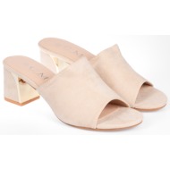  suede mules με μεταλλική λεπτομέρεια στο τακούνι - μπεζ