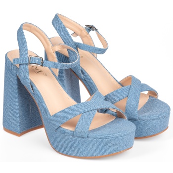 πέδιλα με ψηλό τακούνι - μπλε