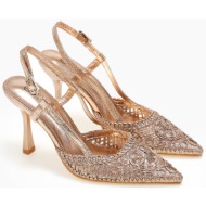  γόβες εξώφτερνες με πλεκτό σχέδιο και λεπτό τακούνι - rose gold