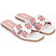  φλατ σανδάλια με boho σχέδιο - λευκό