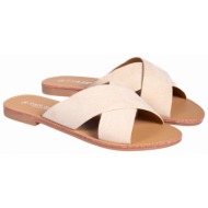  flat σανδάλια χιαστί με suede υφή - μπεζ