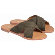  flat σανδάλια χιαστί με suede υφή - πράσινο