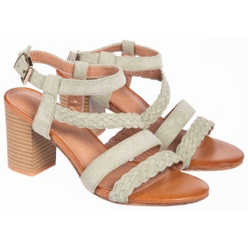 suede πέδιλα με χοντρό τακούνι - πράσινο