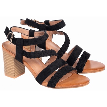 suede πέδιλα με χοντρό τακούνι - μαύρο