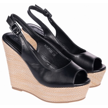 πλατφόρμες με ψάθα στη σόλα - μαύρο