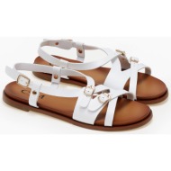  σανδάλια με χιαστί λουριά και αγκράφες - λευκό