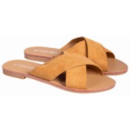  flat σανδάλια χιαστί με suede υφή - κάμελ