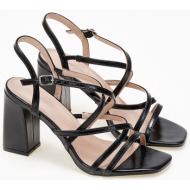  πέδιλα με χιαστί λουράκια και χοντρό τακούνι - μαύρο