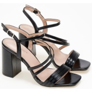  πέδιλα σε καρέ γραμμή με χοντρό τακούνι - μαύρο