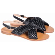  flat σανδάλια με πλεκτό σχέδιο - μαύρο