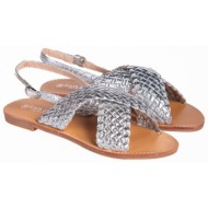  flat σανδάλια με πλεκτό σχέδιο - ασημί