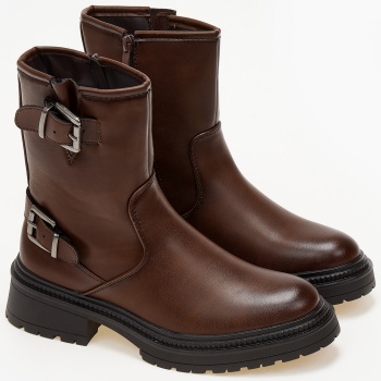 biker boots με αγκράφες - καφέ σε προσφορά