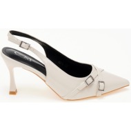  μυτερές open heel γόβες με λουράκια - μπεζ