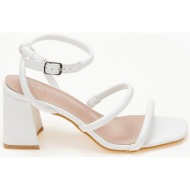  πέδιλα με χοντρό τακούνι σε καρέ γραμμή - λευκό