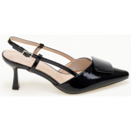  slingback γόβες λουστρίνι με ιδιαίτερη τόκα - μαύρο