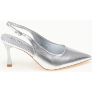  μυτερές open heel γόβες και strass - ασημί