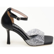  πέδιλα με διαφάνεια και strass - μαύρο