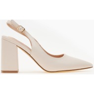  open heel μυτερές γόβες με χοντρό τακούνι - μπεζ