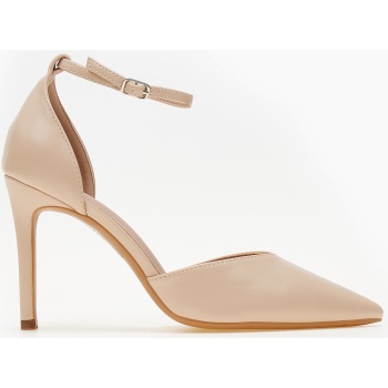 γόβες μυτερές με μπαρέτα - μπεζ