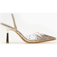  γυναικείες γόβες με στρας και διαφανεια - χρυσό