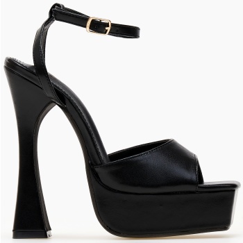 ψηλά πέδιλα με φιάπα και μπαρέτα - μαύρο