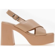  πέδιλα χιαστί με φιάπα και χοντρό τακούνι - πούρο