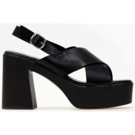  πέδιλα χιαστί με φιάπα και χοντρό τακούνι - μαύρο