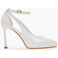  μυτερές γόβες λουστρίνι με μπαρέτα και ανοίγματα - λευκό