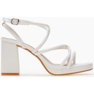  πέδιλα με χοντρό τακούνι και λουράκια χιαστί - λευκό