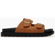  δερμάτινα suede σανδάλια με ρυθμιζόμενα ζωνάκια - κάμελ