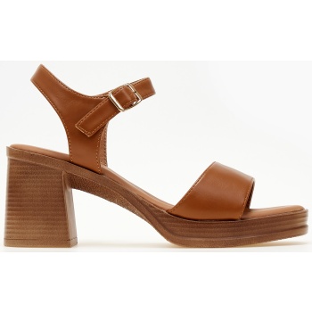 πέδιλα με χοντρό τακούνι - κάμελ