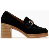  loafers με ψηλό τακούνι και suede υφή - μαύρο