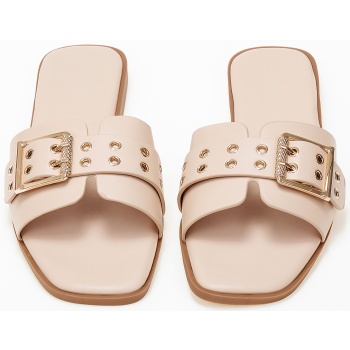 φλατ mules με αγκράφα και τρουκς - nude