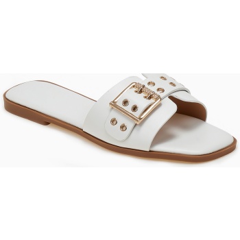 φλατ mules με αγκράφα και τρουκς - λευκό