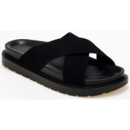  σανδάλια flatform με suede φάσες χιαστί - μαύρο