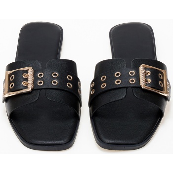 φλατ mules με αγκράφα και τρουκς - μαύρο