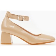  γόβες λουστρίνι με χοντρό τακούνι και μπαρέτα - μπεζ