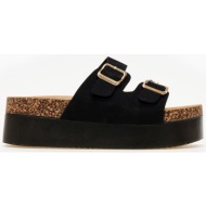  ψηλά σανδάλια flatform με suede υφή και αγκράφες - μαύρο