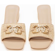  χαμηλά mules σε καρέ γραμμή με μεταλλική λεπτομέρεια - μπεζ