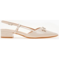  χαμηλά εξώφτερνα μυτερά γοβάκια με φιογκάκια - μπεζ