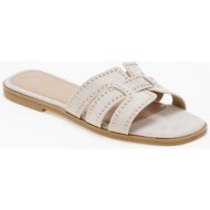  φλάτ σανδάλια slides με suede υφή και τρουκς - μπεζ