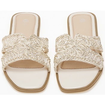 σανδάλια slides με πλεκτό σχέδιο - μπεζ