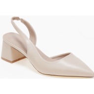  open heel χαμηλές γόβες με χοντρό τακούνι - μπεζ