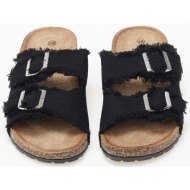  σανδάλια flatform υφασμάτινα με ξέφτια και αγκραφες - μαύρο