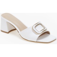  mules με χοντρό τακούνι και αγκράφα - λευκό