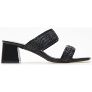  χαμηλά mules με χοντρό τακούνι και σχέδιο ψάθας - μαύρο