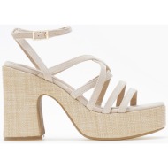  ψηλά πέδιλα με σχέδιο ψάθας στο τακούνι - μπεζ