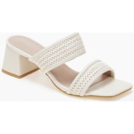  mules με χοντρό τακούνι και σχέδιο ψάθας - μπεζ