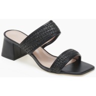  mules με χοντρό τακούνι και σχέδιο ψάθας - μαύρο