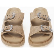  σανδάλια flatform με suede υφή και αγκράφες - πούρο